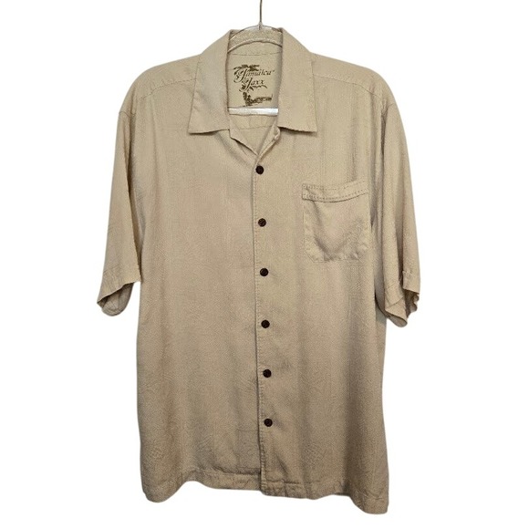 Jamaica Jaxx Other - Jamaica Jaxx Mens Beige‎ Silk Jacquard Short Sleeve Button Up Shirt L G